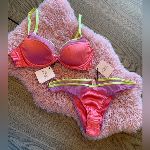 Neon Pink and Lime Green Deadstock NWT Agent Provocateur “Viv” Set - Picture 2 of 7